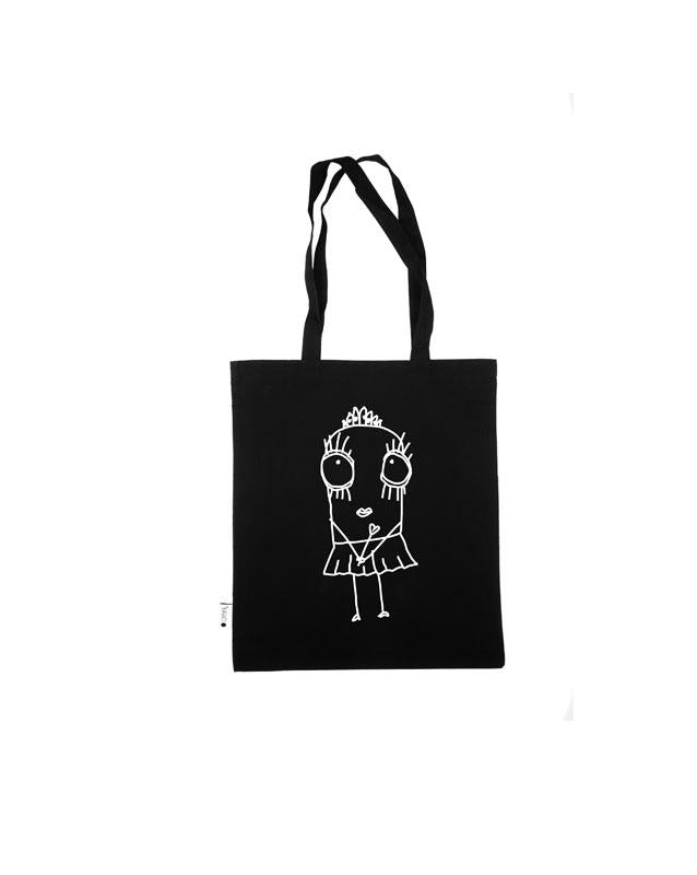 Quipster Character Princess on black unisex Cotton Bag