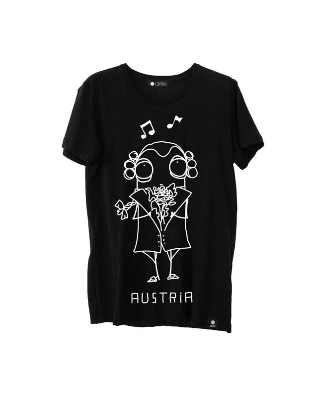 Quipster Character Mozart on black unisex T-Shirt
