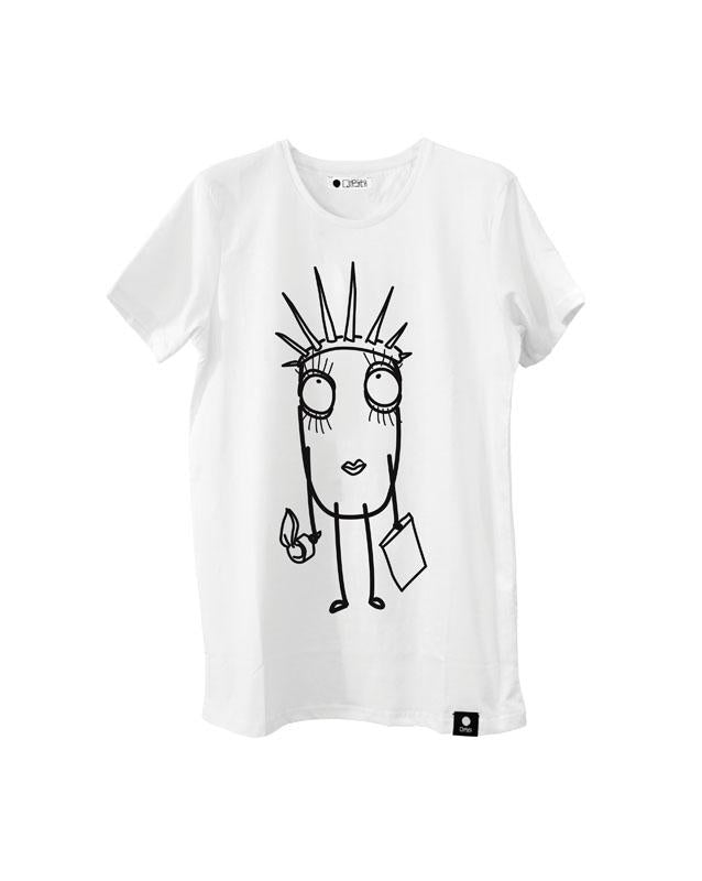 Quipster Character Lady Liberty on white unisex T-Shirt