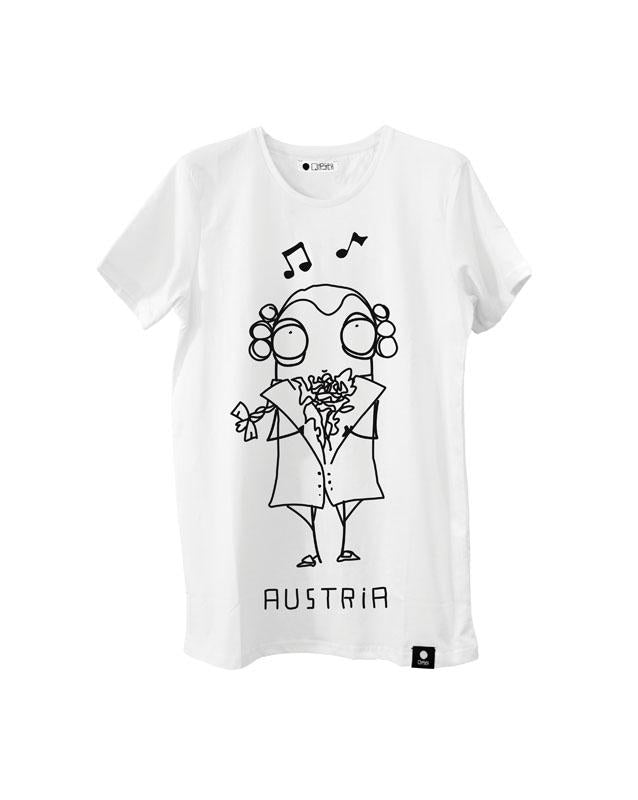 Quipster Character Mozart on white unisex T-Shirt