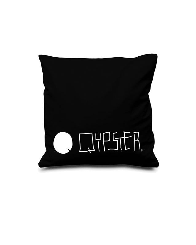 Quipster Character Princess on black Pillow Case back Logo